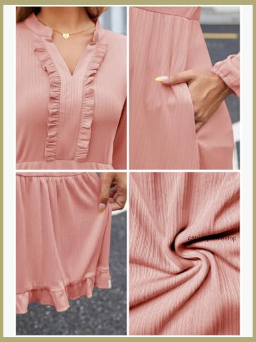 Casual Pleated Long Sleeve Midi Dress with Pockets - Picture 6 of 6